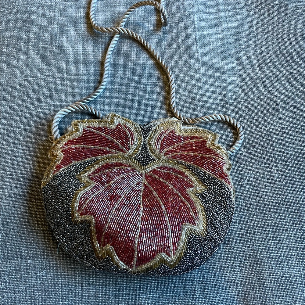 Elegant Beaded Evening Bag - Red, Silver, and Gold